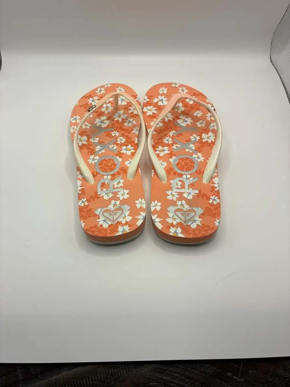 Roxy RG Pebbles VII Flip Flop Sandals Coral Orange Floral Size 3